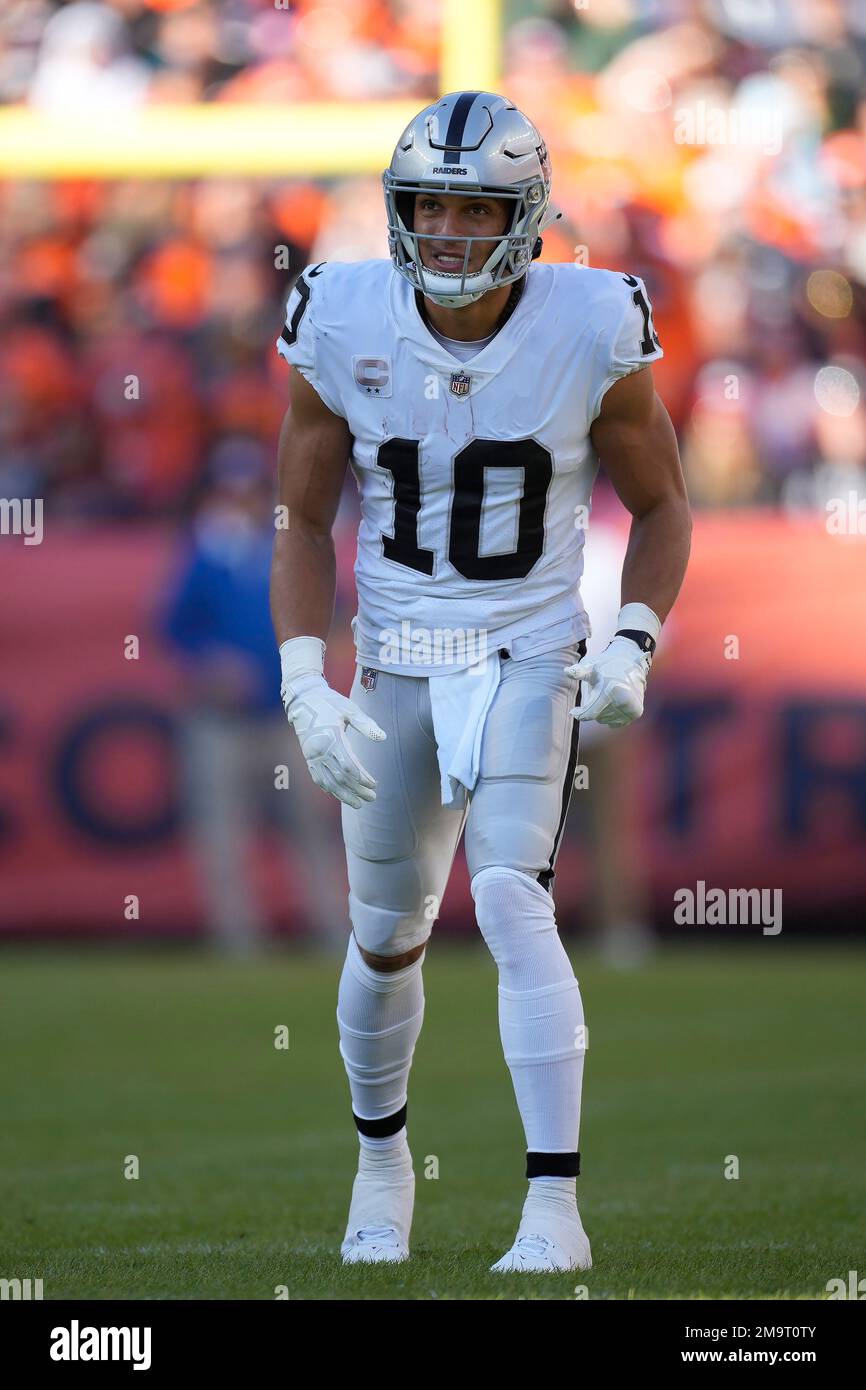 Las Vegas Raiders wide receiver Mack Hollins (10) during an NFL football  game against the Denver Broncos in Denver, Sunday, Nov. 20, 2022. (AP  Photo/David Zalubowski Stock Photo - Alamy