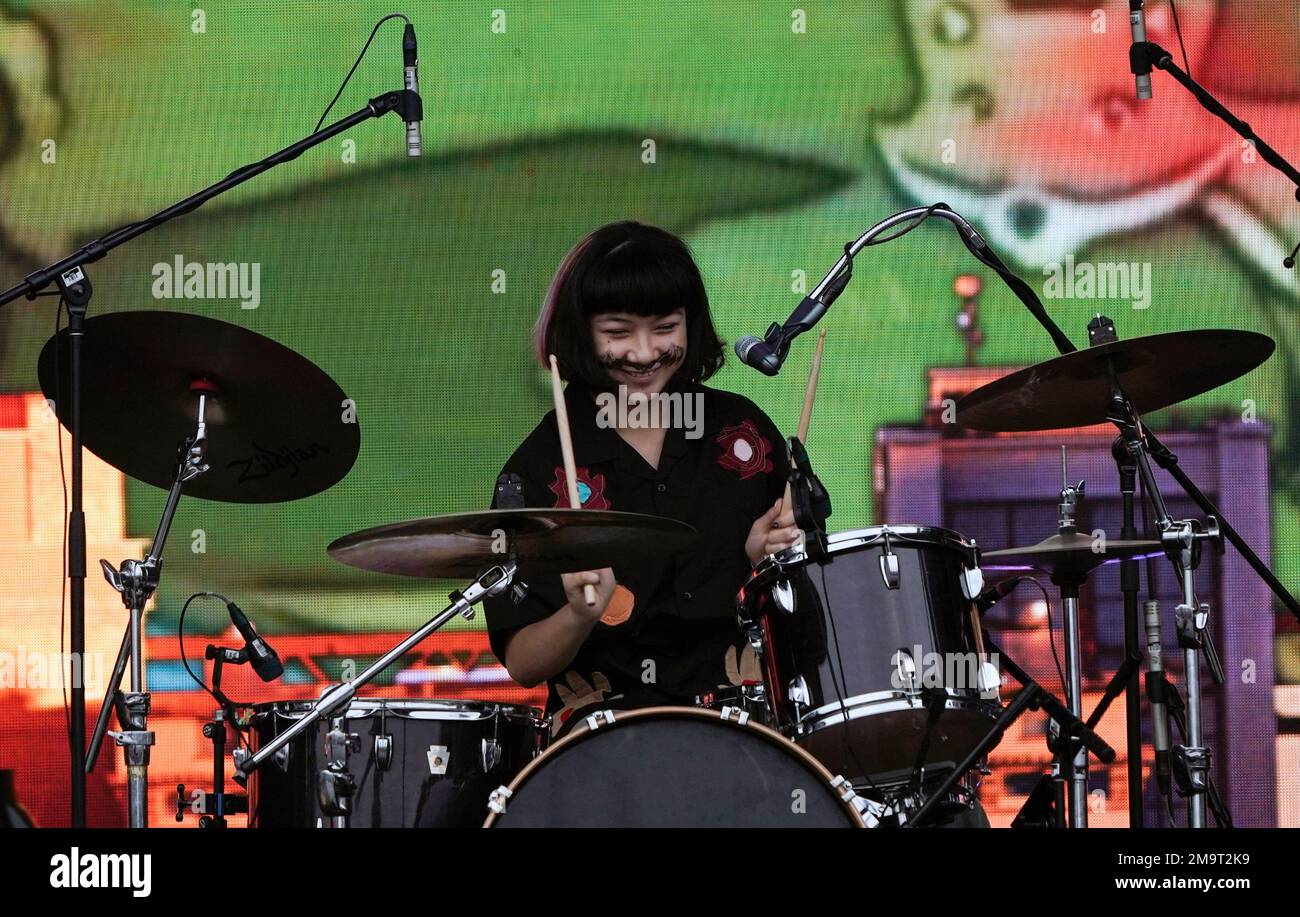 Mila de la Garza of The Linda Lindas performs during the Corona Capital music festival in Mexico