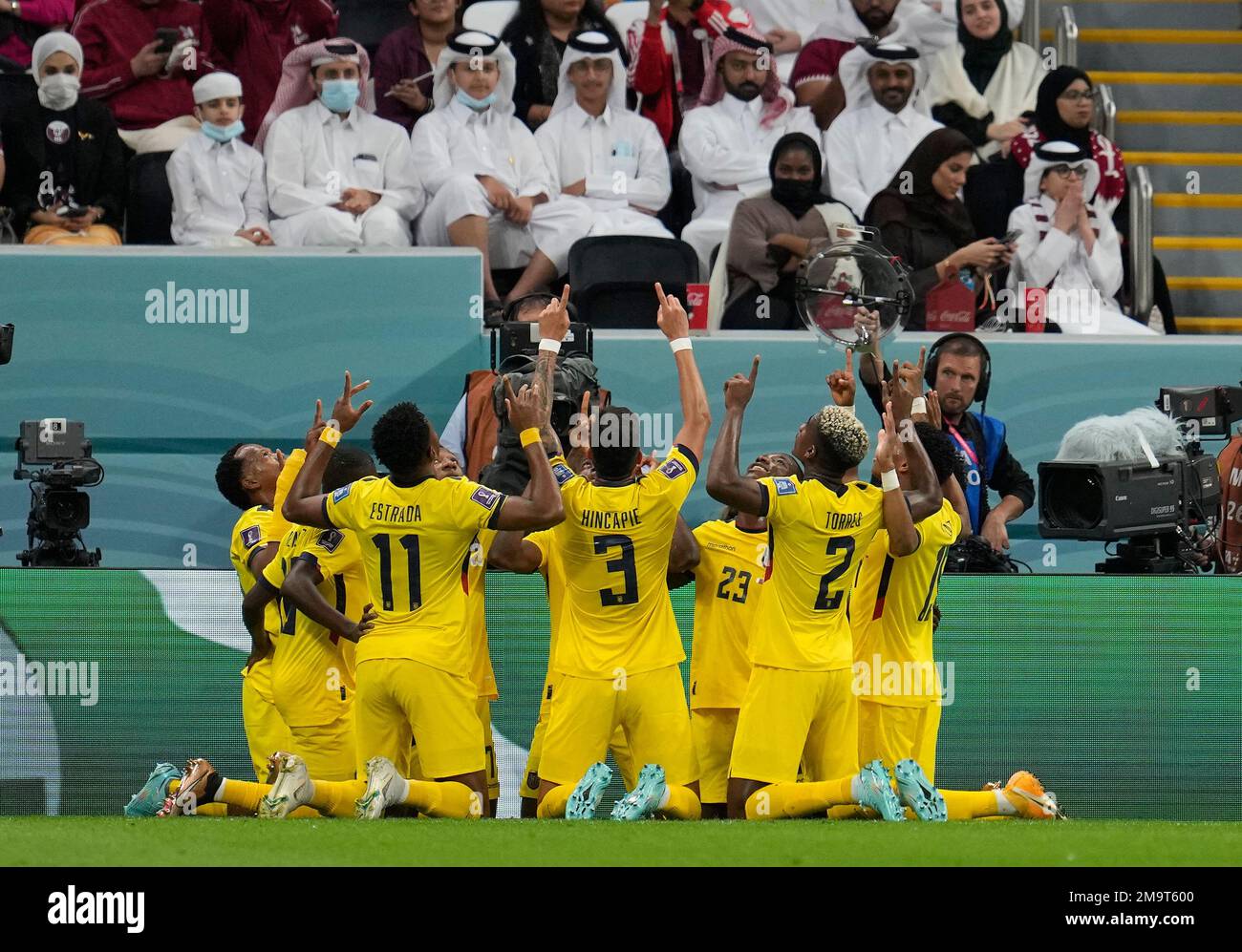 Ecuador celebrates their opening goal by Enner Valencia during the
