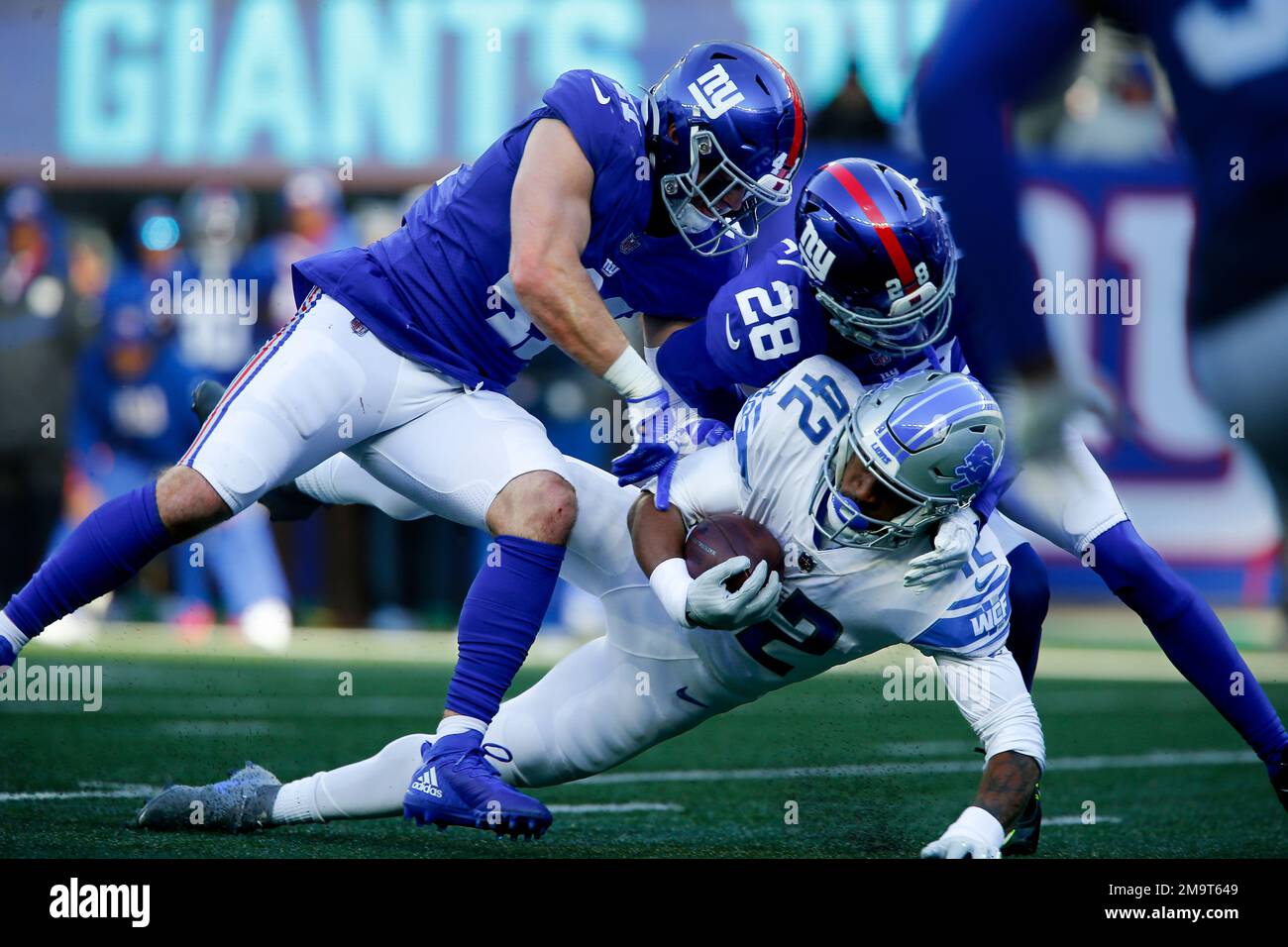 Detroit Lions running back Justin Jackson (42) runs the ball against New  York Giants cornerback Cor'Dale Flott (28) during the first half of an NFL  football game, Sunday, Nov. 20, 2022, in