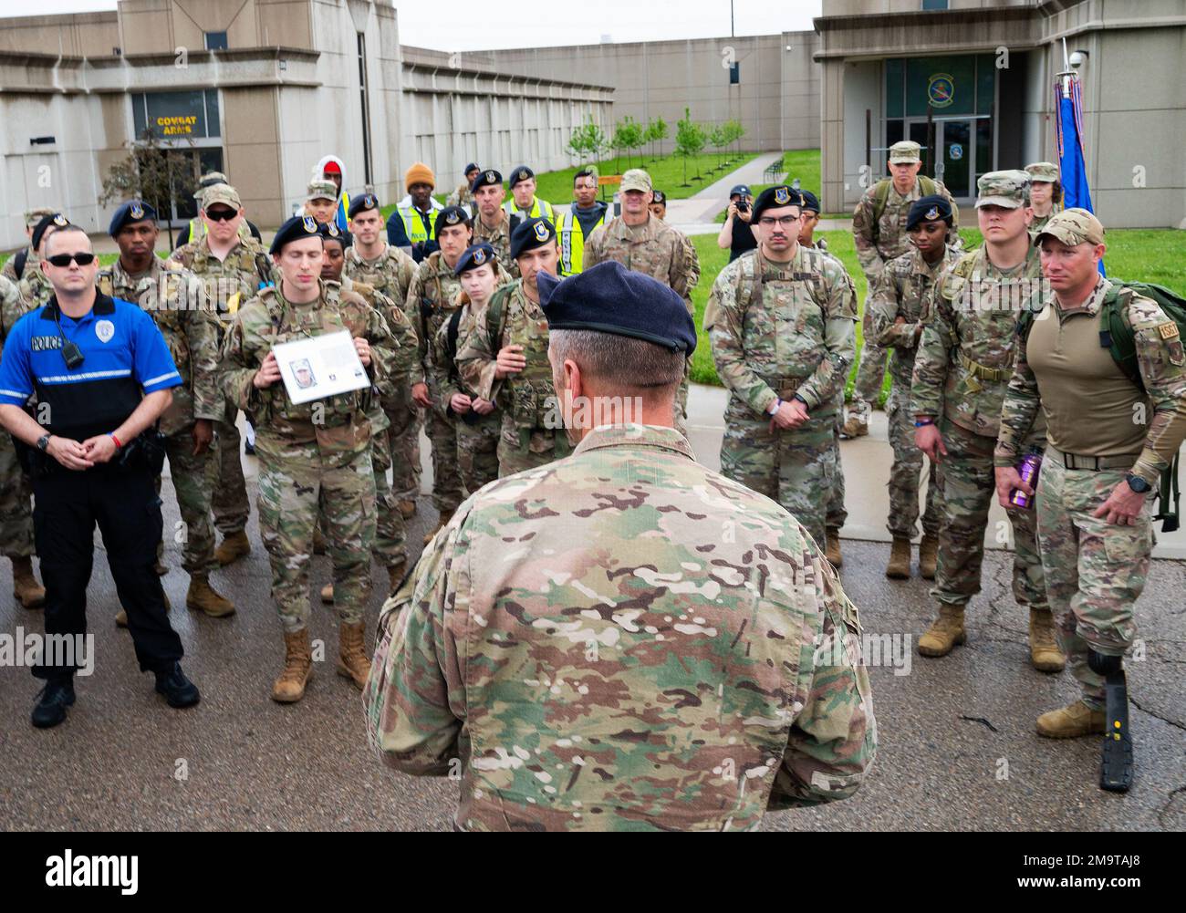 Chief Master Sgt. Justin Walker, 88th Security Forces Squadron, speaks ...