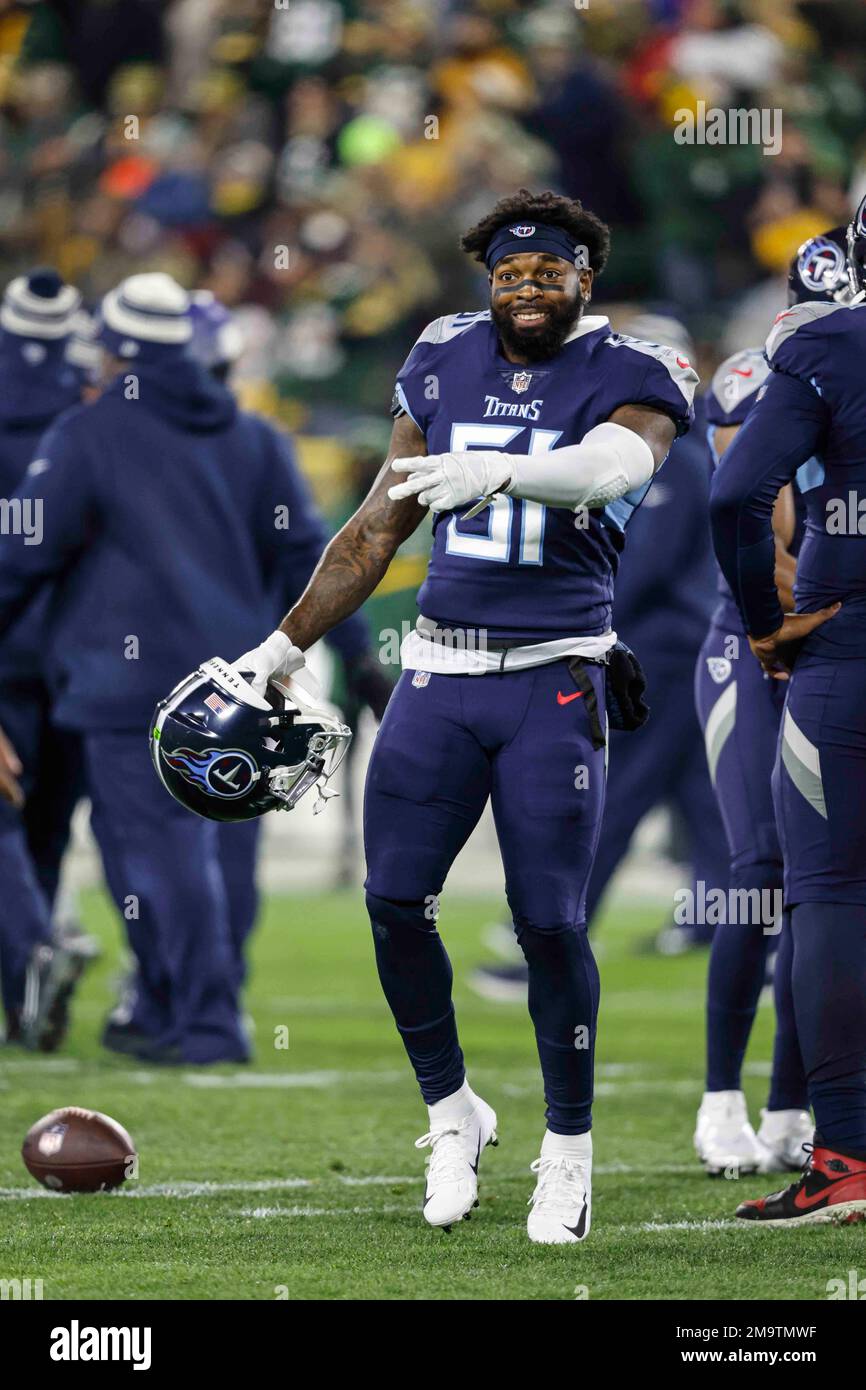 Tennessee Titans linebacker David Long Jr. (51) before an NFL football game  against the Green Bay Packers Thursday, Nov. 17, 2022, in Green Bay, Wis.  (AP Photo/Jeffrey Phelps Stock Photo - Alamy