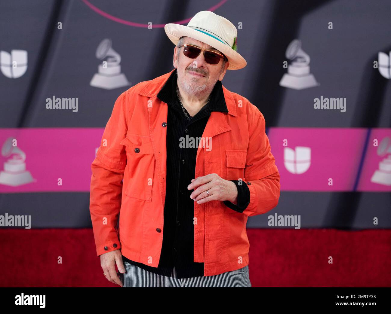Elvis Costello arrives at the 23rd annual Latin Grammy Awards at the