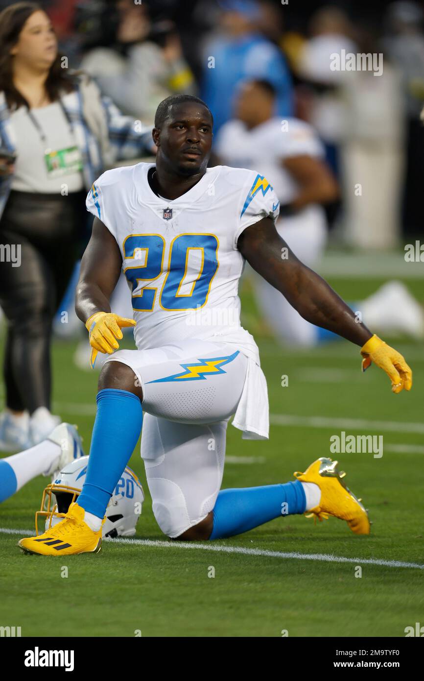 Los Angeles Chargers running back Sony Michel (20) before an NFL football  game against the San Francisco 49ers in Santa Clara, Calif., Sunday, Nov.  13, 2022. (AP Photo/Jed Jacobsohn Stock Photo - Alamy