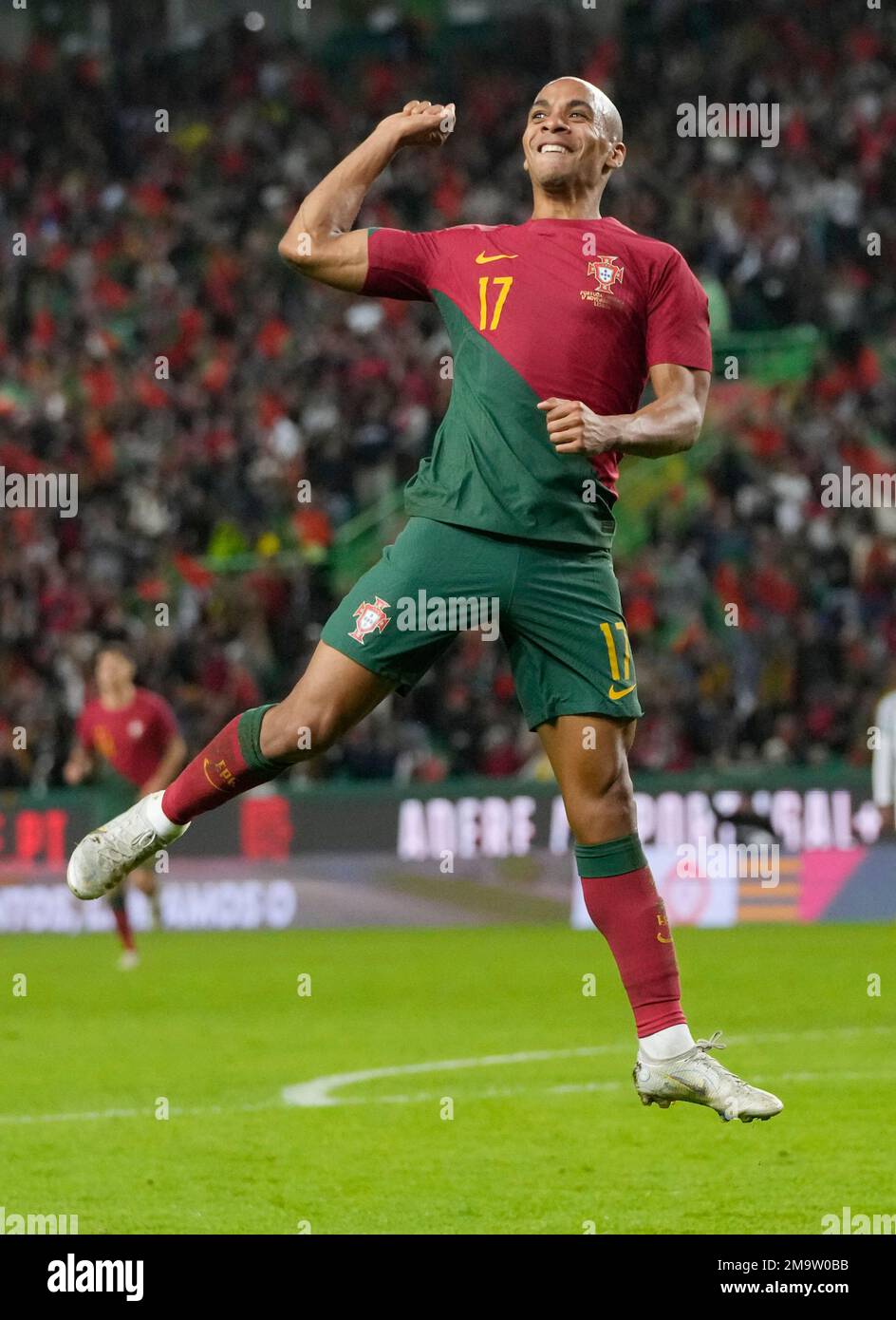 Portugal's Joao Mario celebrates after scoring his side's fourth goal ...