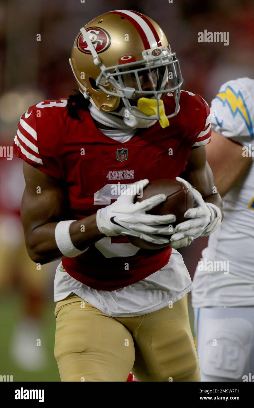 San Francisco 49ers wide receiver Ray-Ray McCloud III (3) walks off the  field following an NFL football game against the Carolina Panthers, Sunday,  Oct. 9, 2022, in Charlotte, N.C. (AP Photo/Brian Westerholt