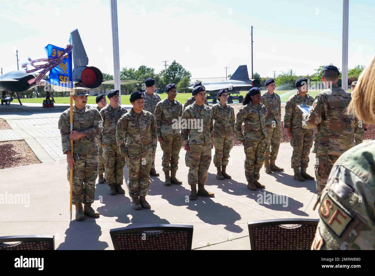 Airmen from the 9th Security Forces Squadron participate in the closing