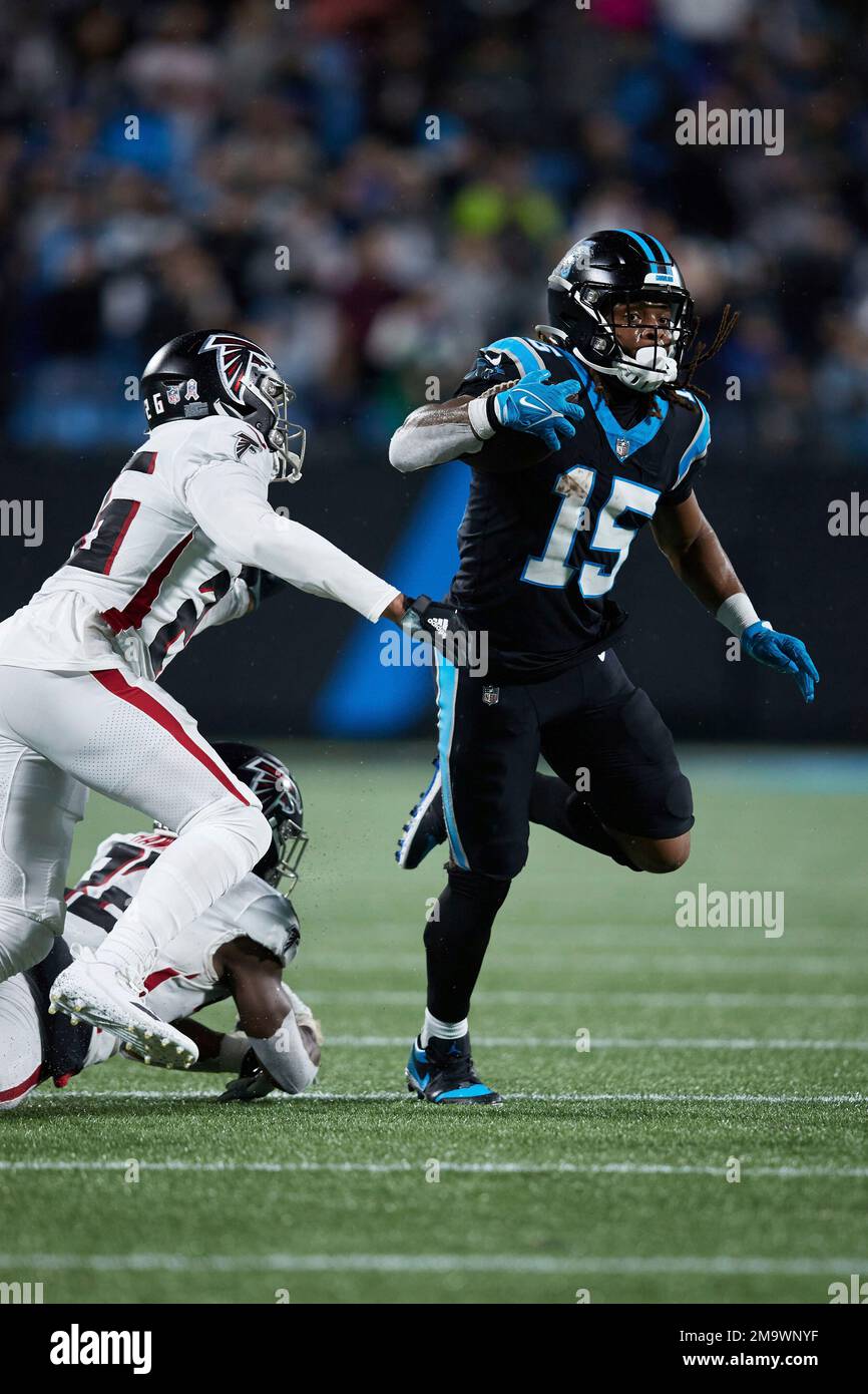 Carolina Panthers wide receiver Laviska Shenault Jr. runs for a touchdown  against the Atlanta Falcons during the first half of an NFL football game  on Thursday, Nov. 10, 2022, in Charlotte, N.C. (