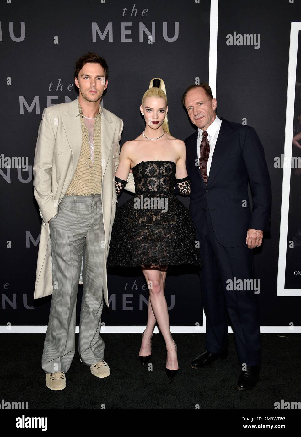 Nicholas Hoult, left, Anya Taylor-Joy and Ralph Fiennes attend the ...