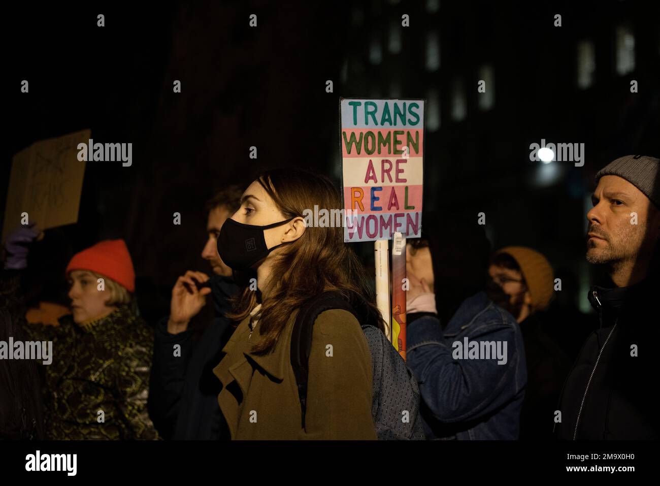 London, UK. 18th Jan, 2023. A placard of support trans rights is seen during the rally at Downing Street. People from the trans gender community gathered at Downing Street for a rally in relation to the blocking of Scotland's gender reform bill by the UK government. The new gender recognition bill was passed in the Scottish Parliament in December 2022 but the UK government invoked Section 35 of the 1998 Scotland Act on 16th January 2023, which allows the UK government to prohibit a bill becoming law. Credit: SOPA Images Limited/Alamy Live News Stock Photo