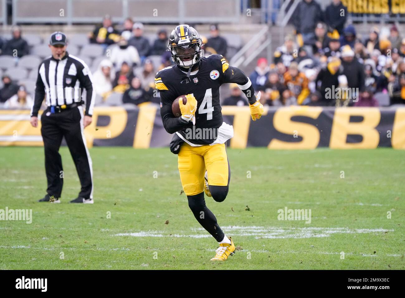 Pittsburgh Steelers wide receiver Pickens (14) plays during an