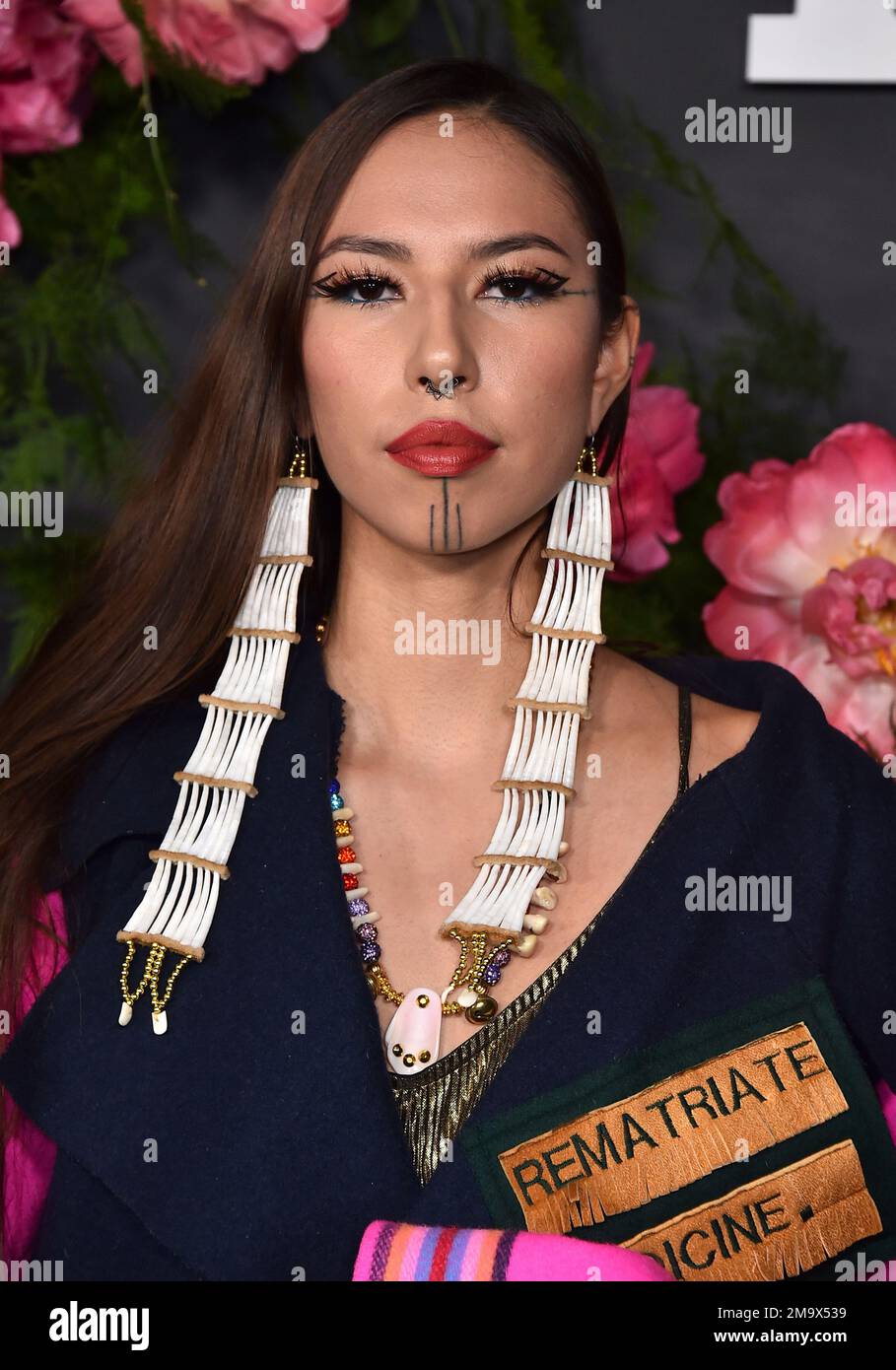 Quannah Chasinghorse arrives at the 2022 Baby2Baby Gala on Saturday