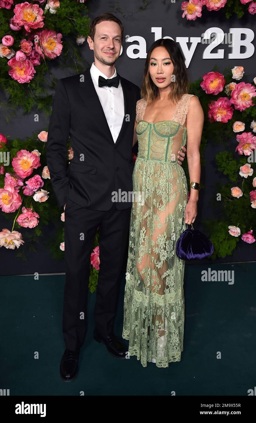 Jacopo Moschin, left, and Aimee Song arrive at the 2022 Baby2Baby Gala