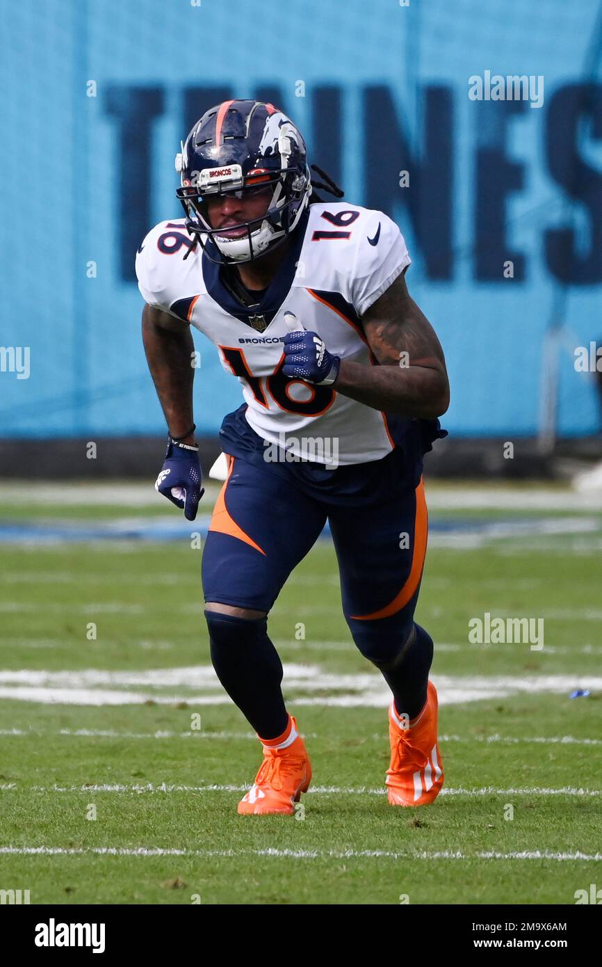 Denver Broncos wide receiver Tyrie Cleveland (16) plays against the