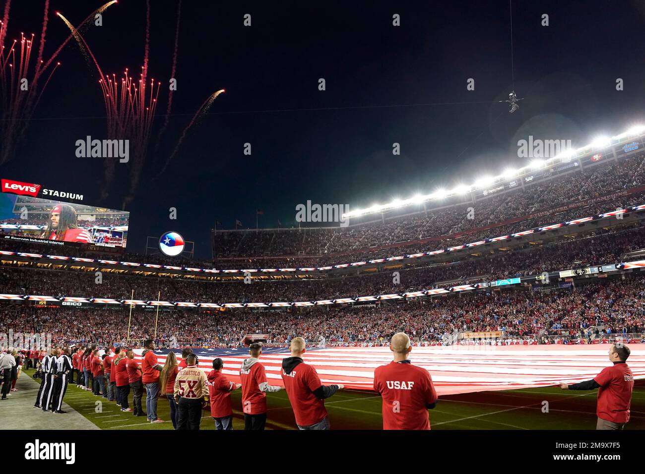 Fireworks erupt over Levi's Stadium during the national anthem before