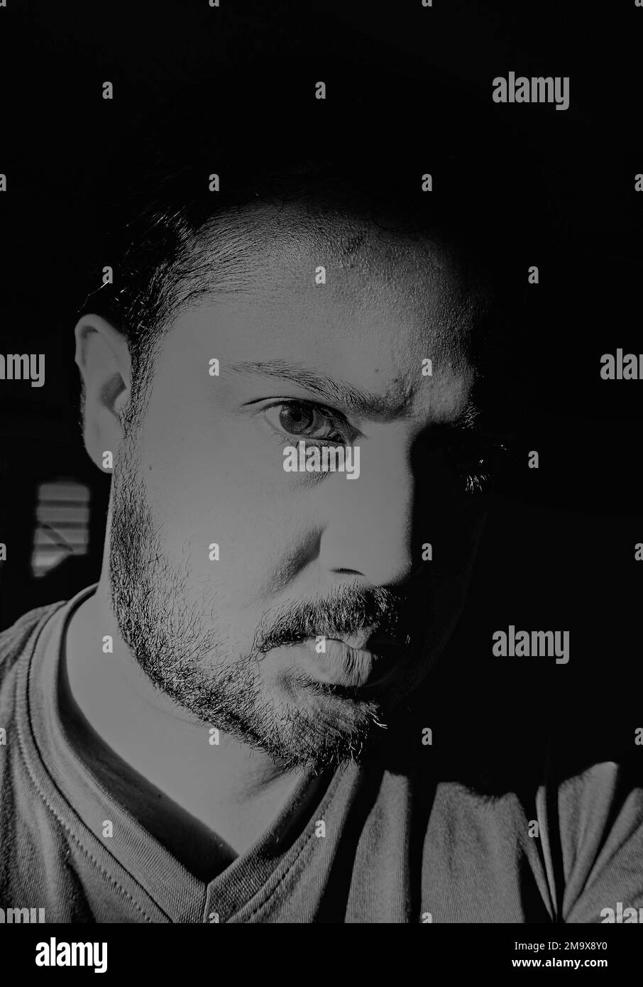 Raiganj, West Bengal, India,29-03-2020.black and white face of human face with beard Stock Photo