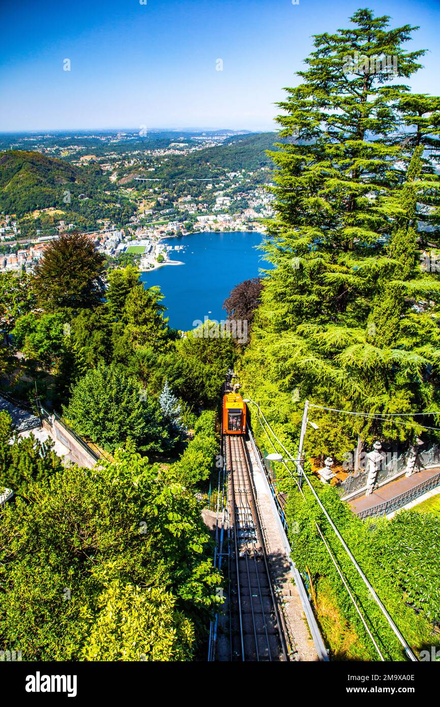 View of the Como Brunate funicular in Lake Como Nothern Italy