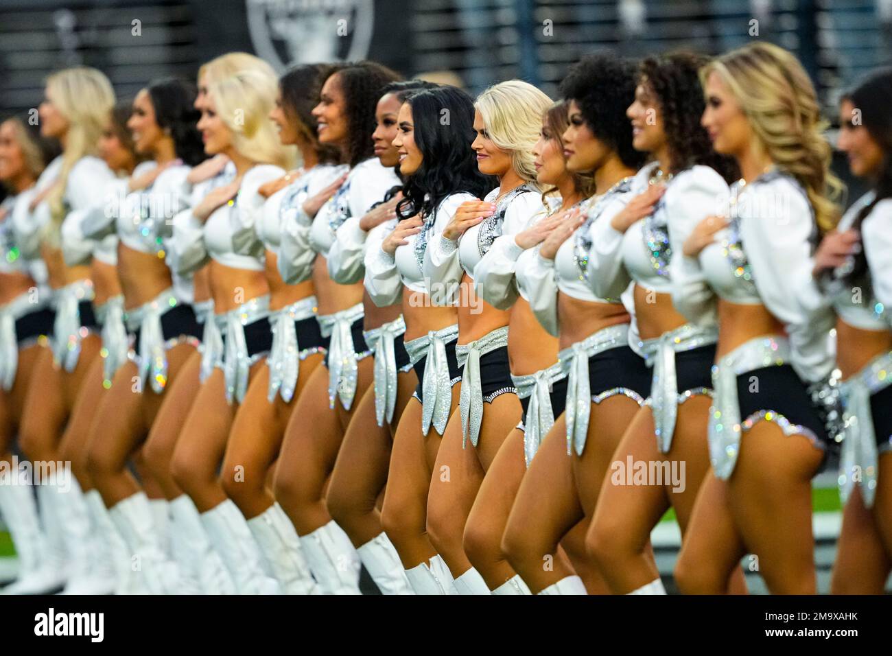 Las Vegas Raiders cheerleaders perform against the Indianapolis