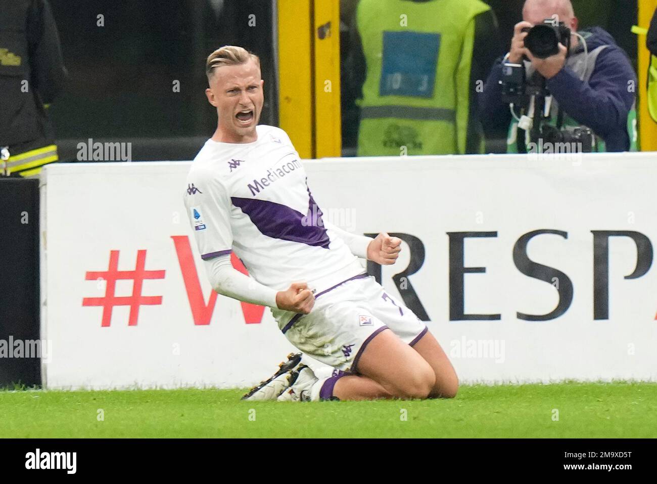 Fiorentina's Antonin Barak celebrates scoring during the Europa