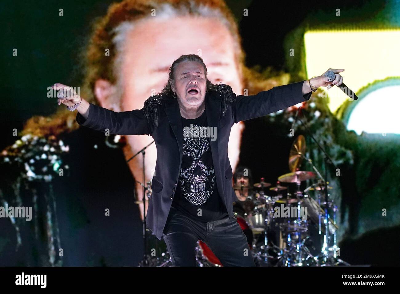 Fher Olvera, signer of the Mexican pop rock band Mana, performs during a  concert in Mexico City, Saturday, Nov. 12, 2022. (AP Photo/Marco Ugarte  Stock Photo - Alamy