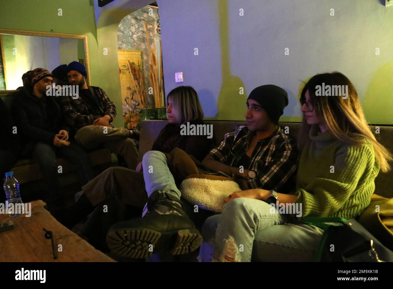 Tehran, Tehran, Iran. 18th Jan, 2023. Iranian young people listen to a