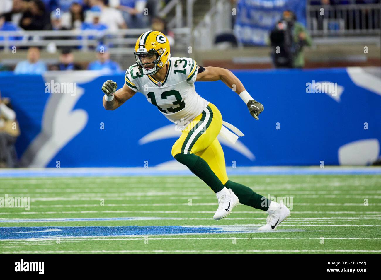 Green Bay Packers wide receiver Allen Lazard (13) runs a route against