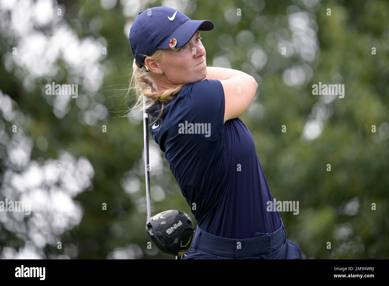 Frida Kinhult, of Sweden, watches her tee shot on the sixth hole during the  first round of the LPGA Pelican Women's Championship golf tournament at  Pelican Golf Club, Friday, Nov. 11, 2022,