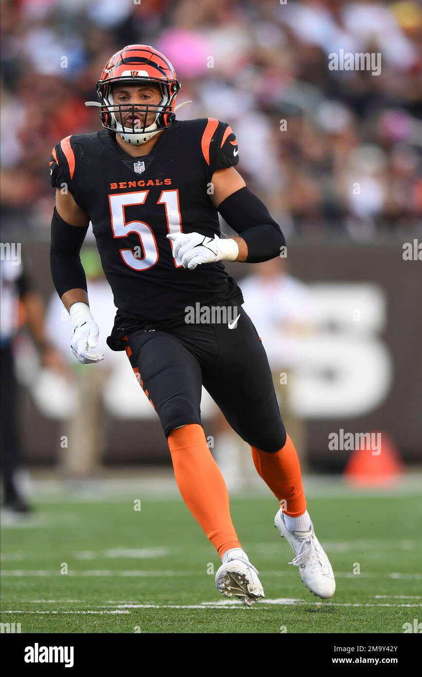 Cincinnati Bengals linebacker Markus Bailey (51) runs for the play during  an NFL football game against the Baltimore Ravens on Sunday, Sept. 17,  2023, in Cincinnati. (AP Photo/Emilee Chinn Stock Photo - Alamy