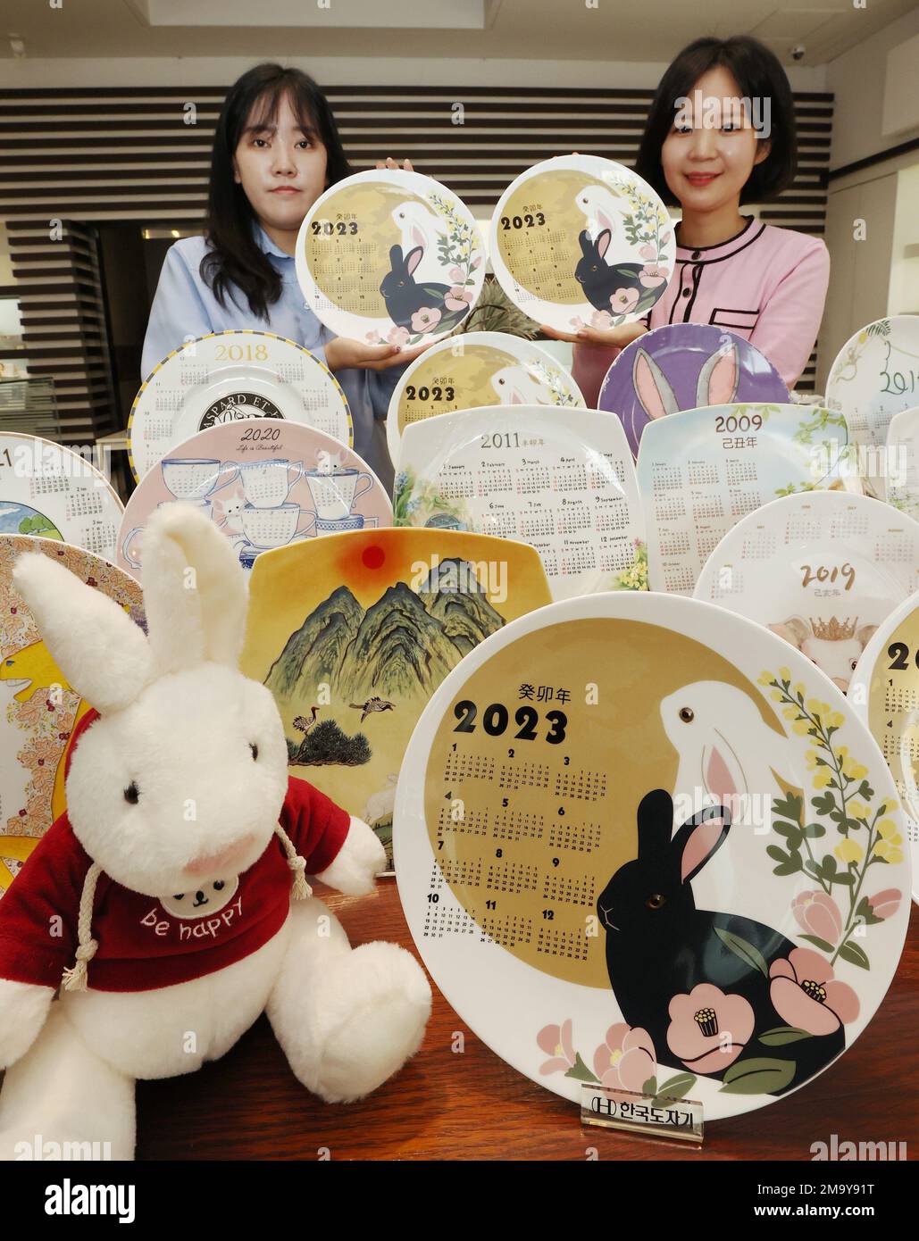 Ceramic Rabbit Calendar 19th Jan, 2023. Porcelain calendars for Year of Rabbit Models display ...