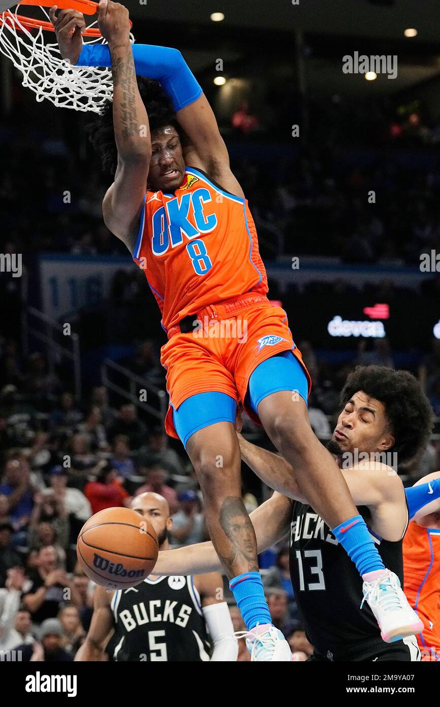 Oklahoma City Thunder's Jalen Williams (8) celebrates with Tre