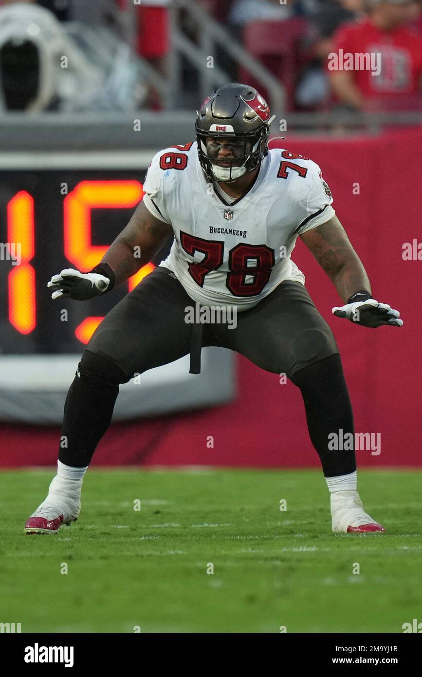 Tampa Bay Buccaneers offensive tackle Tristan Wirfs (78) protects the  pocket during an NFL football game against the Los Angeles Rams, Sunday,  Nov. 6, 2022 in Tampa, Fla. The Buccaneers defeat the