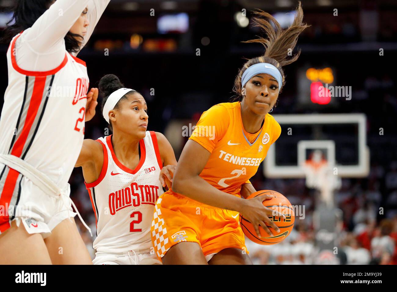 Tennessee forward Rickea Jackson, right, goes up for a shot in front of ...
