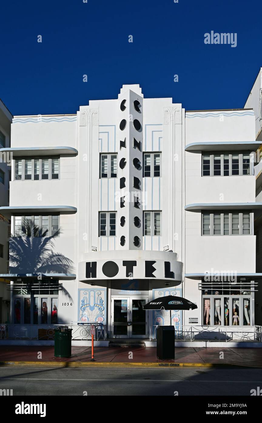 Miami Beach, Florida January 7, 2023 Art deco hotel on Ocean Drive