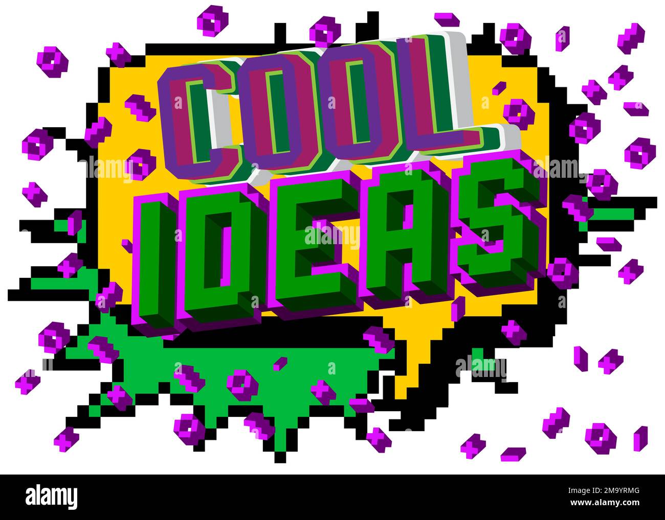 Cool Ideas. Pixelated word with geometric graphic background. Vector