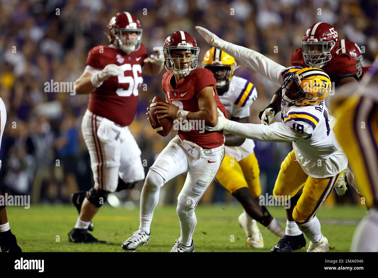 Alabama quarterback Bryce Young (9) during the first half of an NCAA college football game against LSU in Baton Rouge, La., Saturday, Nov. 5, 2022. (AP Photo/Tyler Kaufman) Stock Photo
