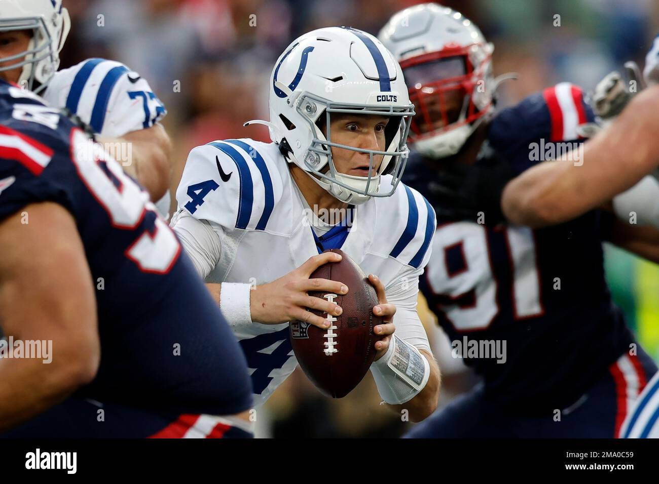 Indianapolis Colts quarterback Sam Ehlinger (4) plays against the