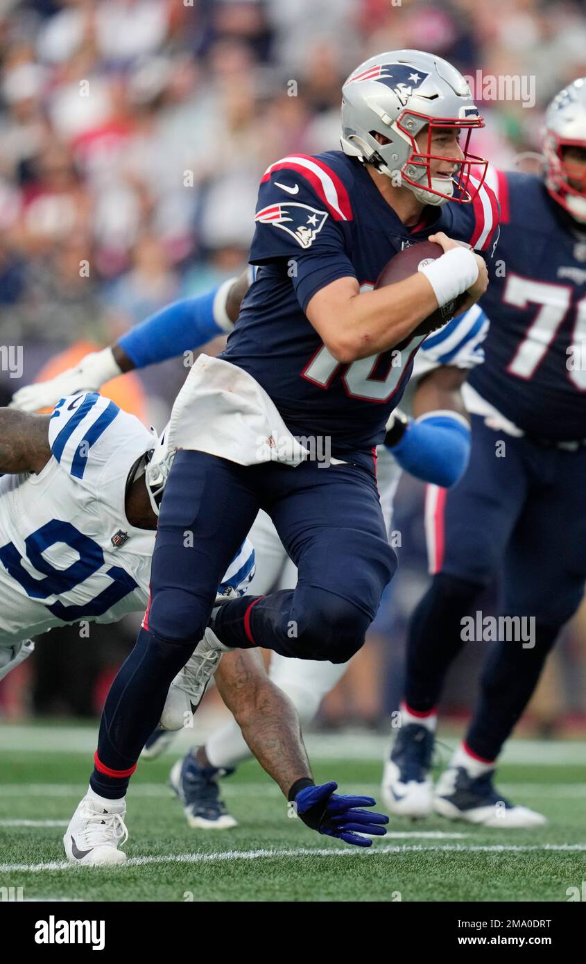 New England Patriots quarterback Mac Jones (10) during an NFL football  games, Sunday, Nov. 6, 2022, in Foxborough, Mass. (AP Photo/Charles Krupa  Stock Photo - Alamy