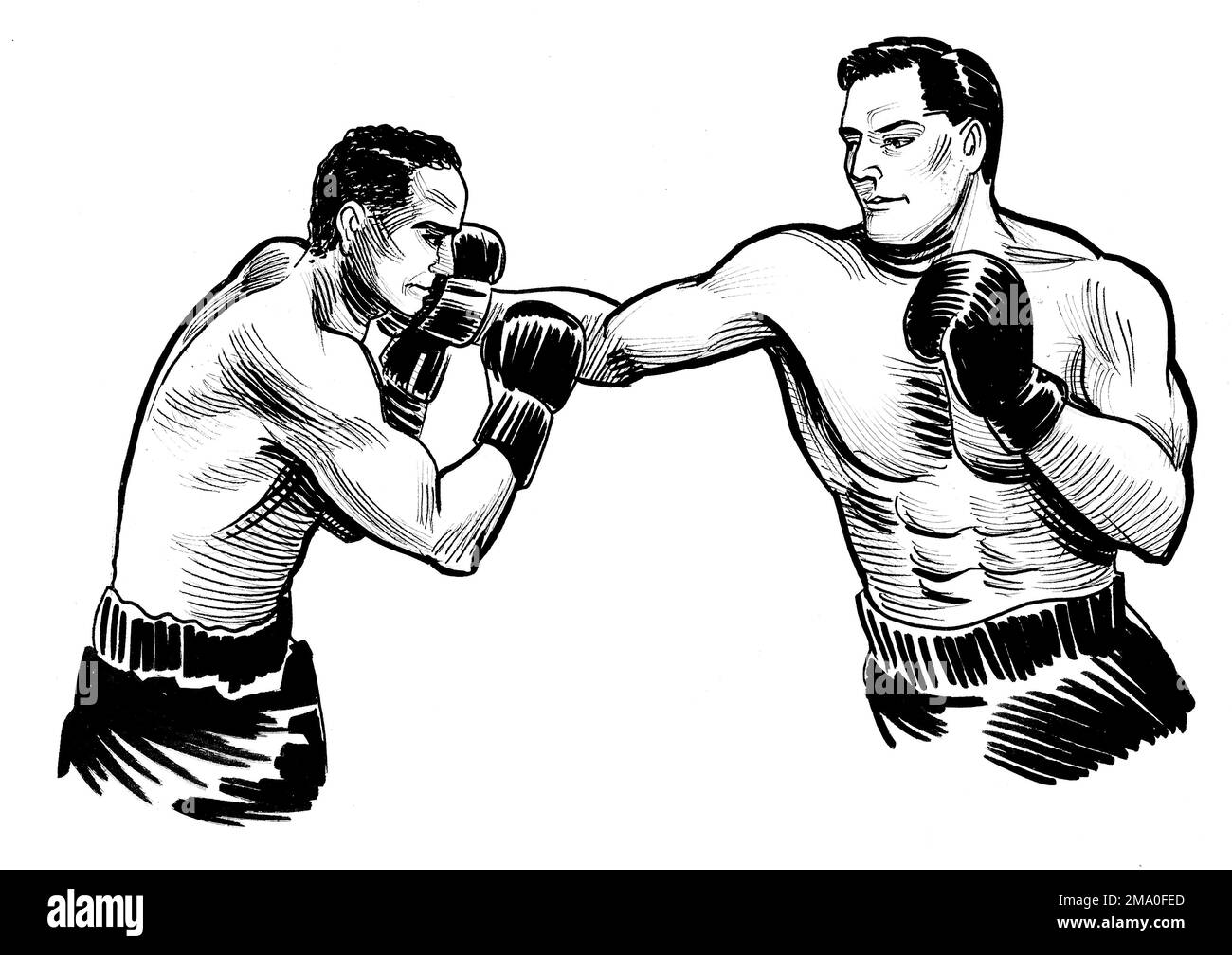 Boxing athletes. Ink black and white drawing Stock Photo Alamy