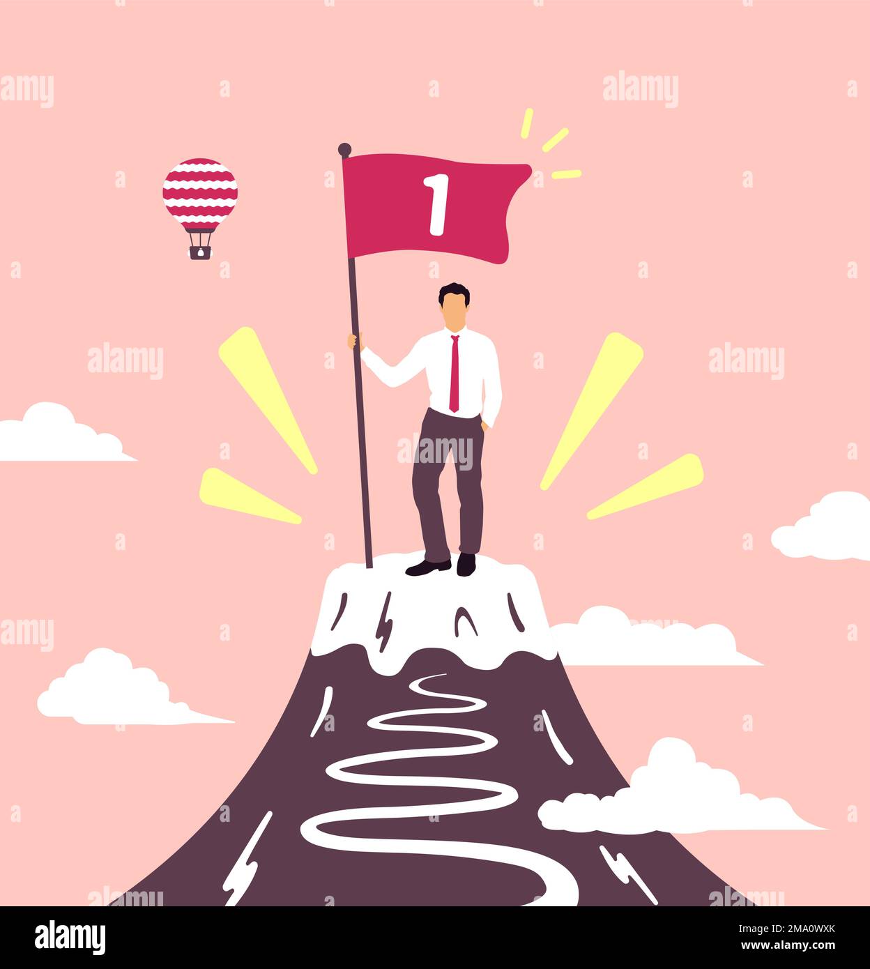 Vector illustration of a businessman holding a flag on top of a ...