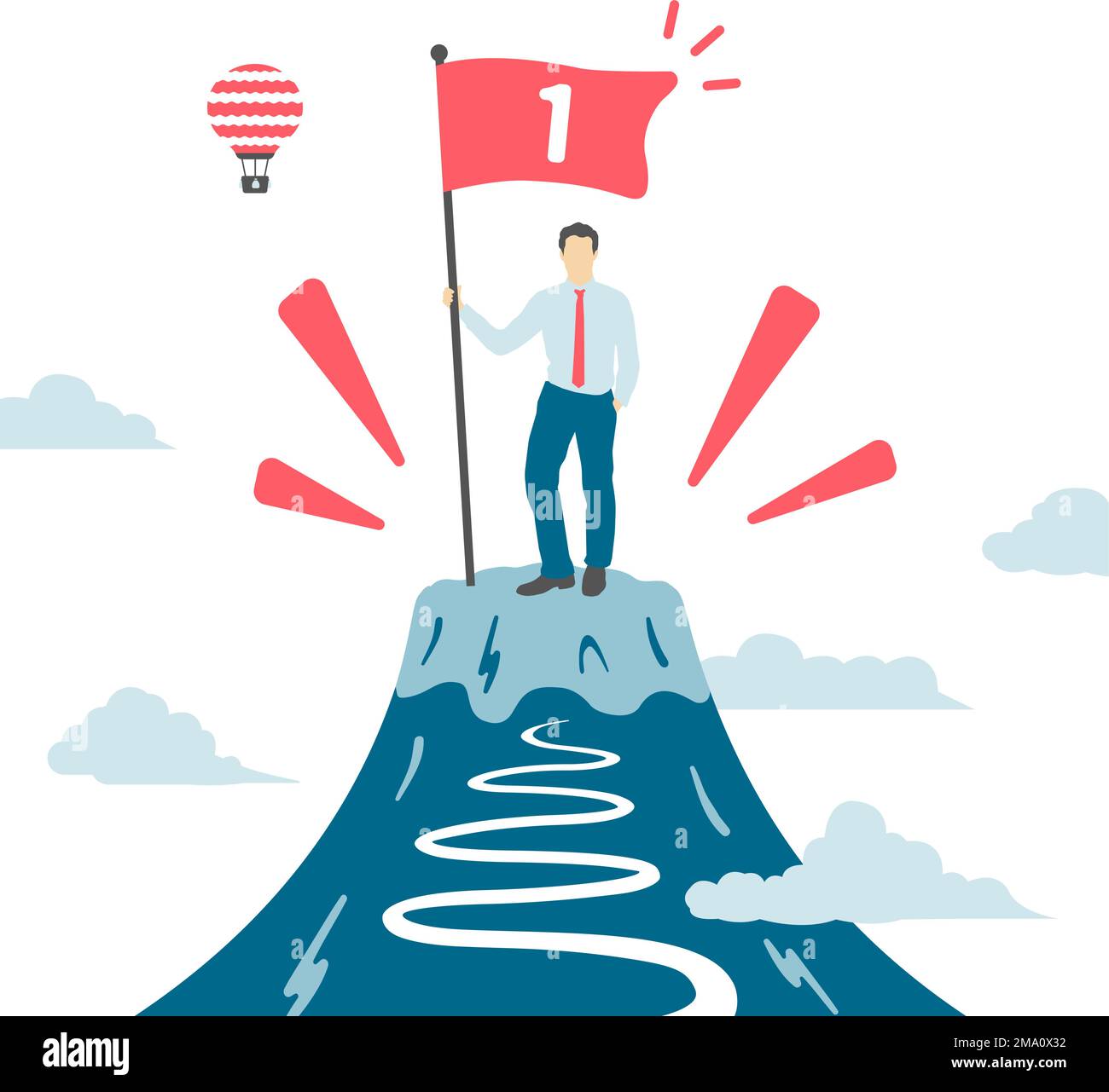 Vector illustration of a businessman holding a flag on top of a ...