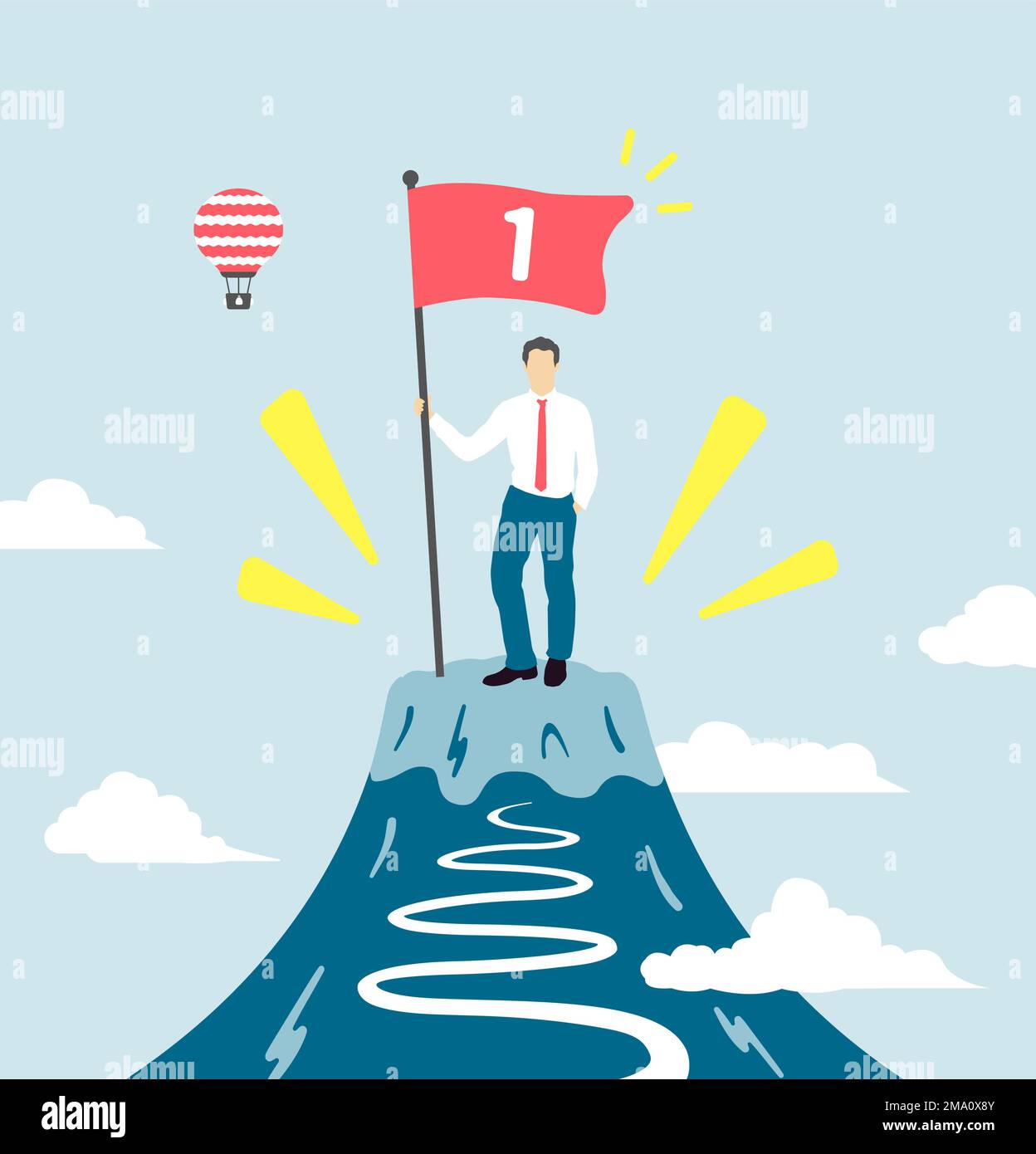 Vector illustration of a businessman holding a flag on top of a ...