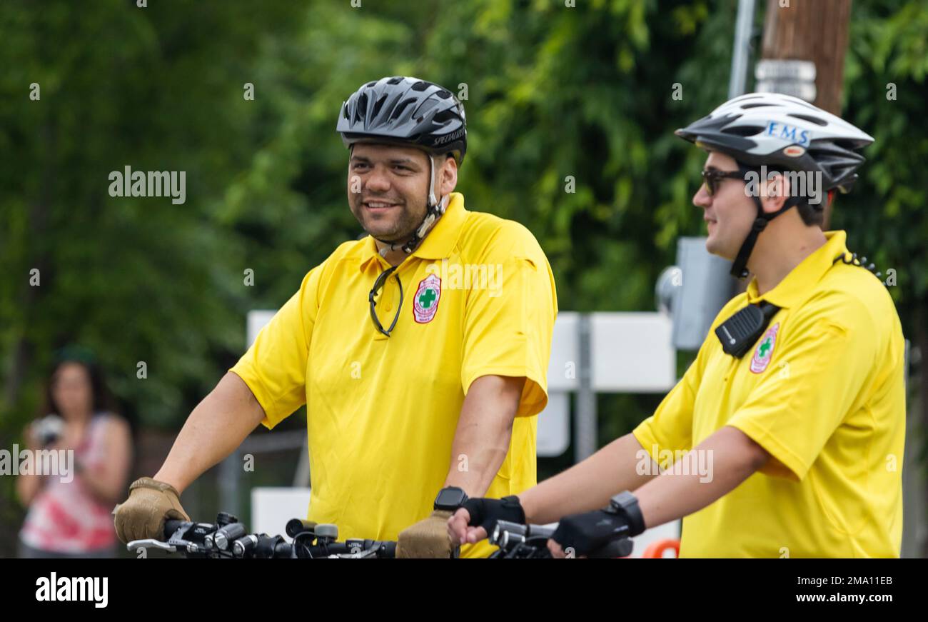 Members of the Fredericksburg Rescue Squad cheer on participants of the