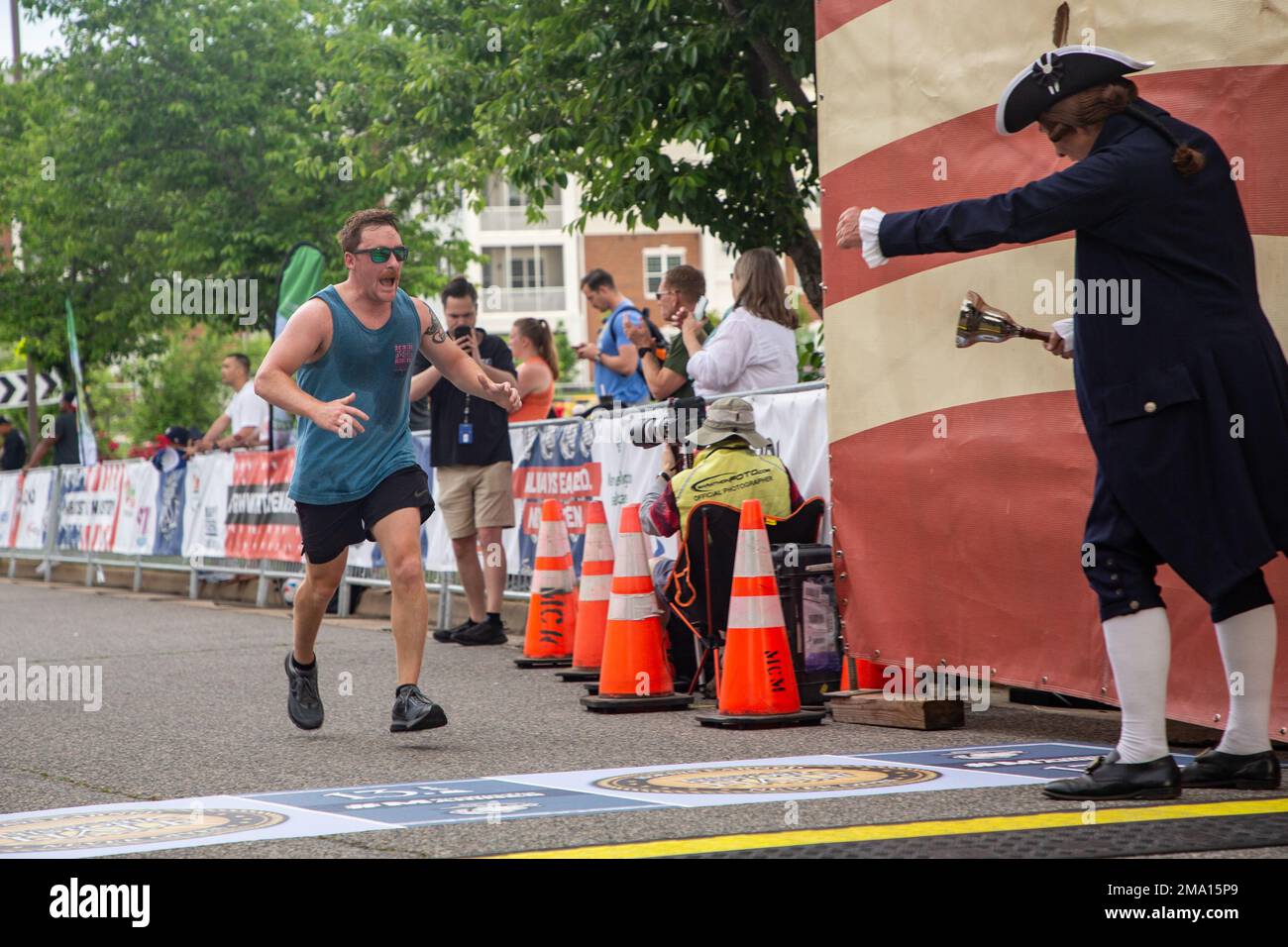 A participant finishes the Semper 5ive race at the Fredericksburg Expo