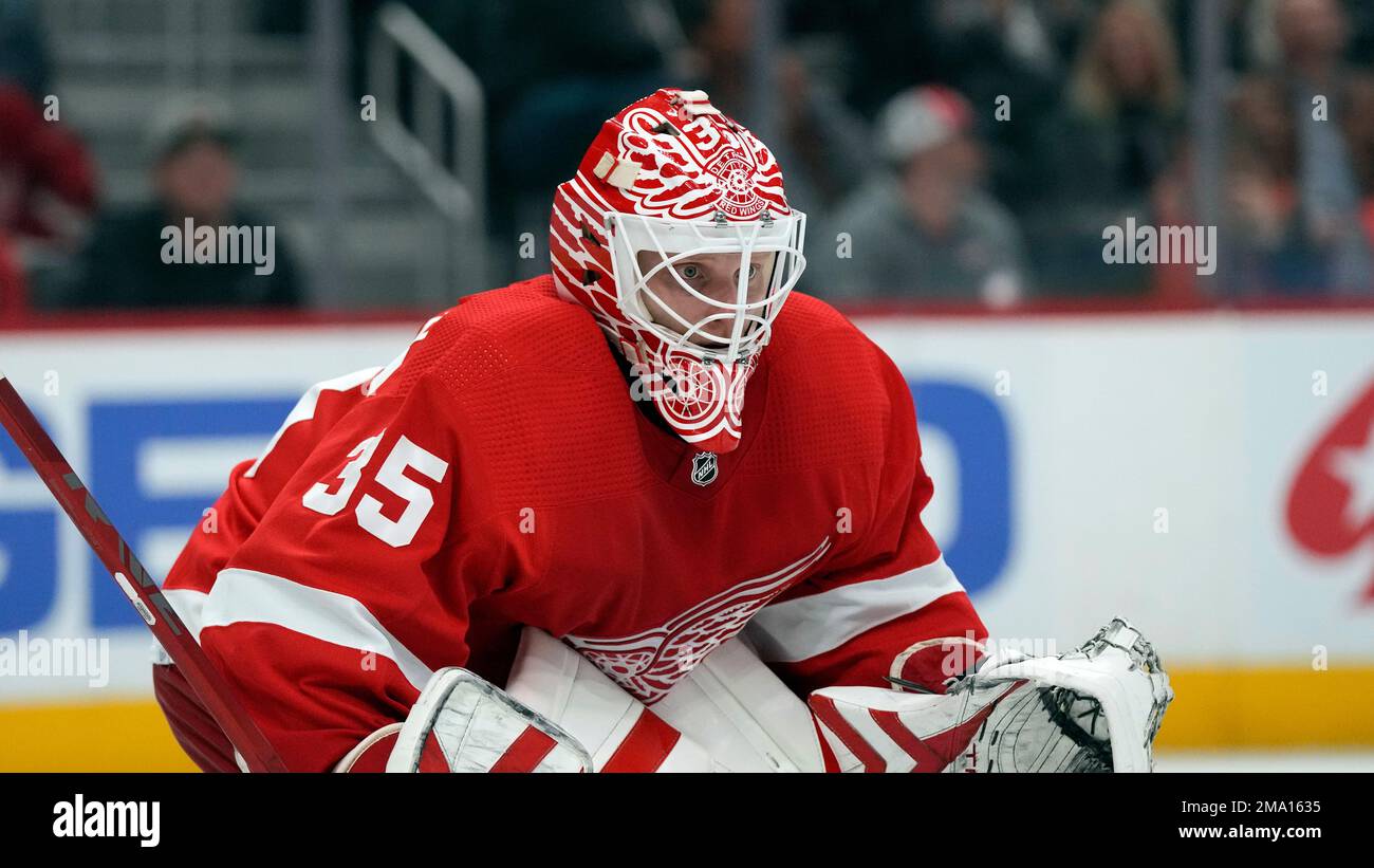 Detroit Red Wings goaltender Ville Husso plays during the first period