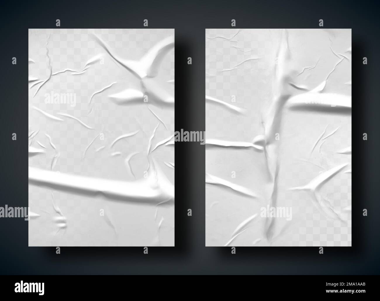 White bad glued paper realistic vector illustration. Set of wet