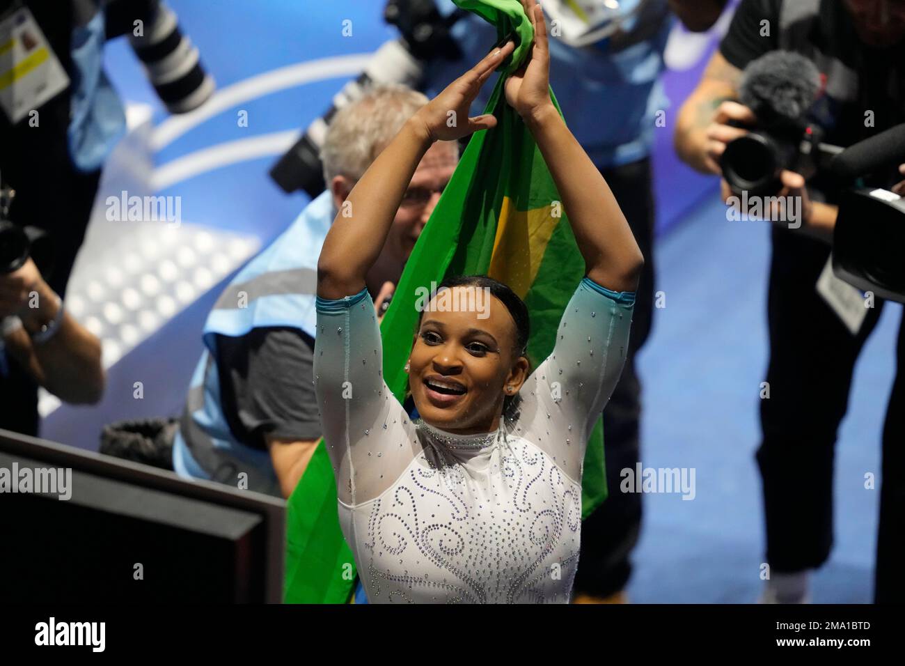 Rebeca Andrade of Brazil celebrates as she won the gold medal at the