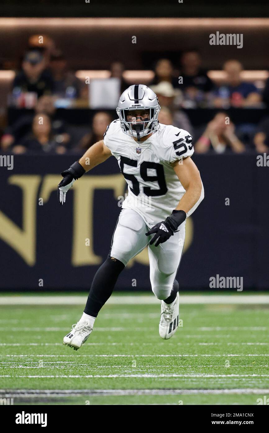 Las Vegas Raiders linebacker Luke Masterson (59) during an NFL football ...