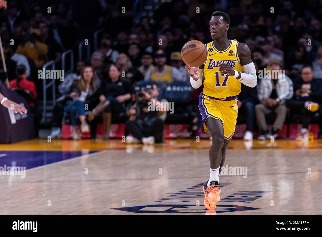 Los Angeles, USA. 18th Jan, 2023. National basketball player Dennis Schröder in action in the NBA game of the Los Angeles Lakers against the Sacramento Kings. Credit: Maximilian Haupt/dpa/Alamy Live News Stock Photo