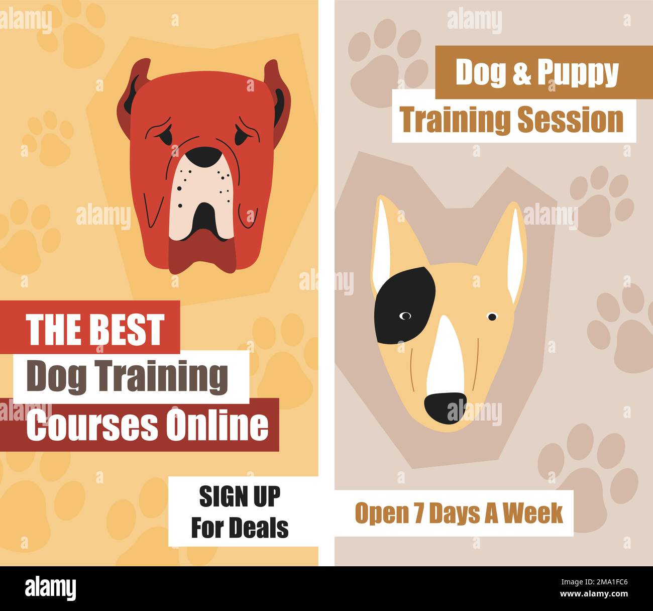 Dog and puppy training session, courses online Stock Vector