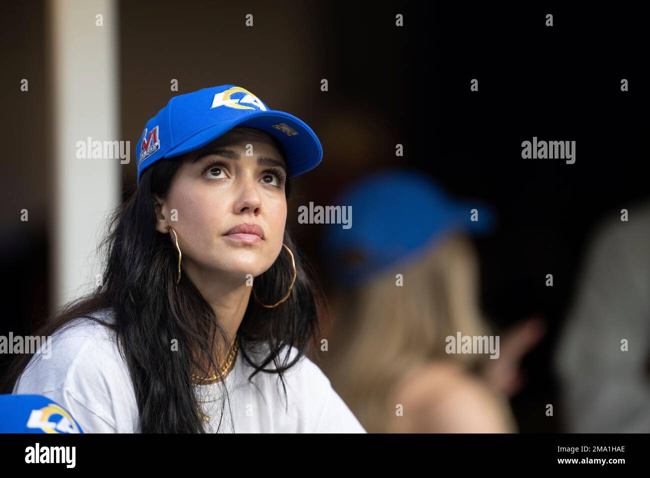 Jessica Alba attends an NFL football game between the Los Angeles Rams
